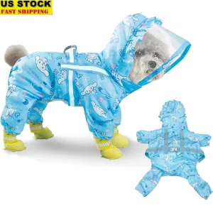Waterproof Dog Raincoat Adjustable 4-Legged Rain Jacket