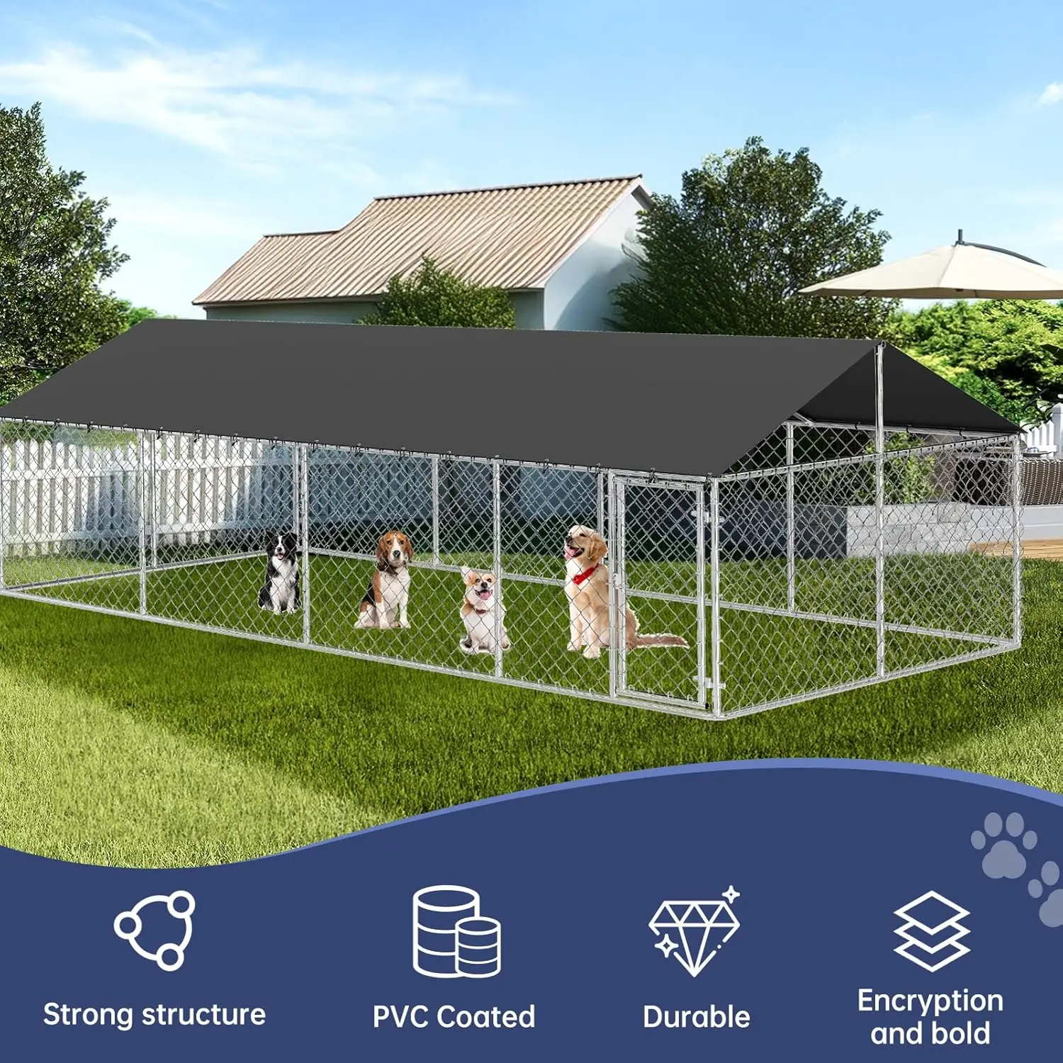 236x118 Heavy Duty Dog Kennel Outdoor Mesh Steel Fence Secure Lock Pet Cage, Custom - Image 2