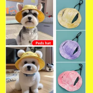 Cotton Sun Hat With Ear Holes Round Brim For Cat Or Dog