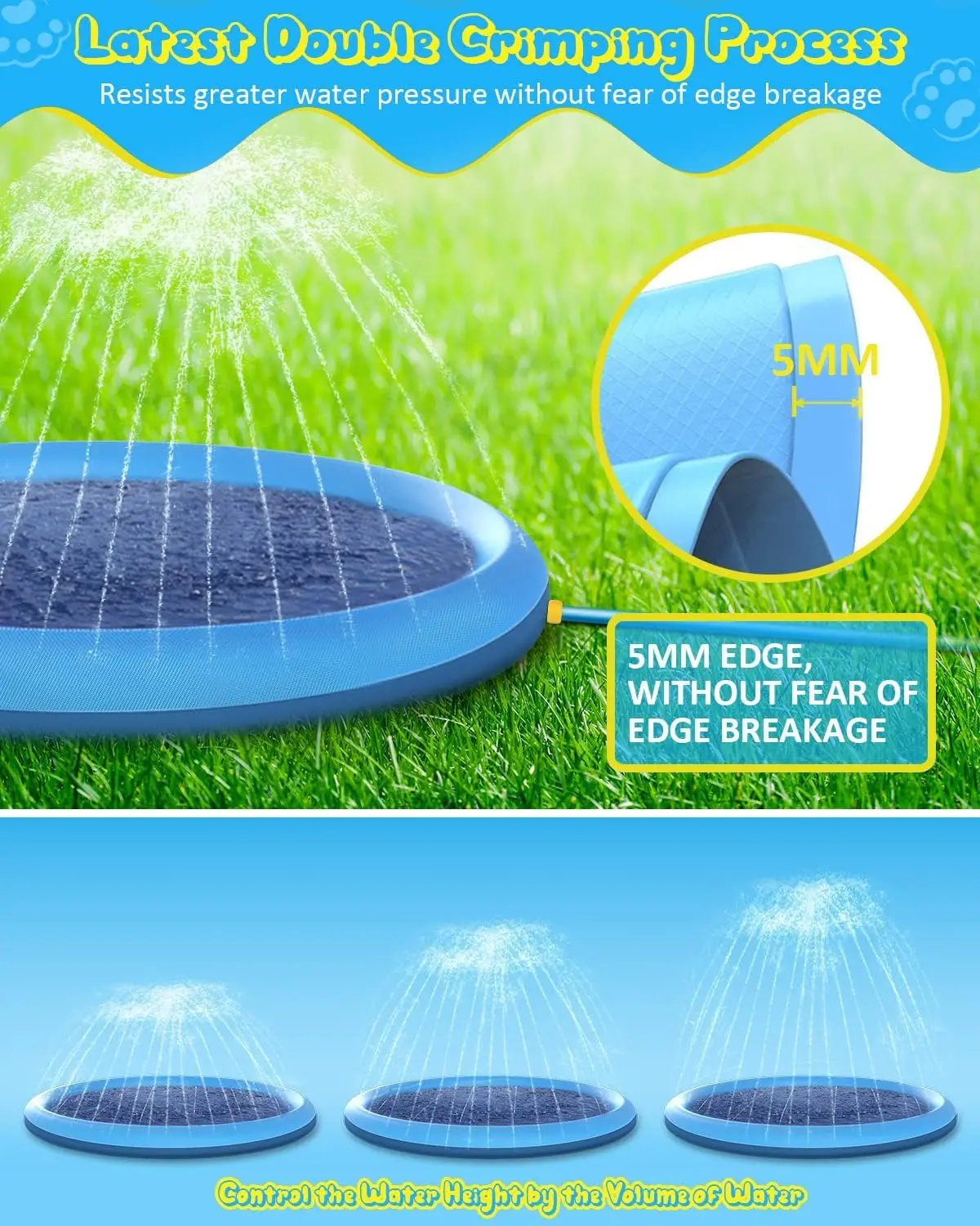 157'' Extra Large Splash Pad for Kids and Dogs, Anti-Slip Sprinkler Mat, Thicken Outdoor Water Toys for Summer Fun - Image 10