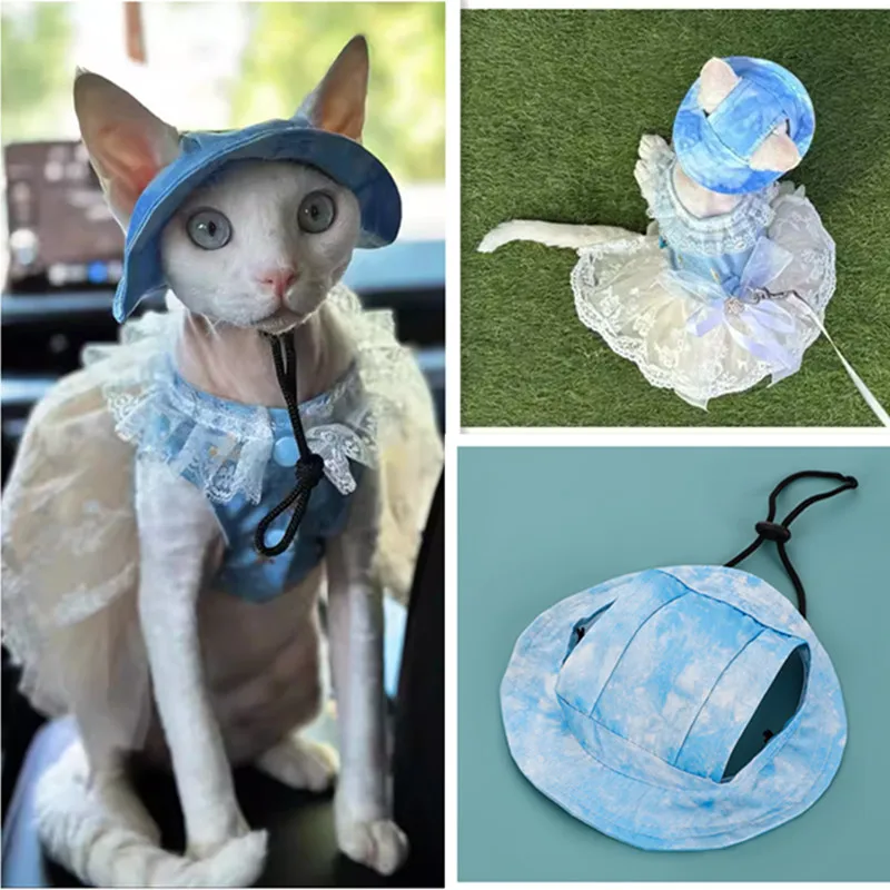 Cotton Sun Hat With Ear Holes Round Brim For Cat Or Dog - Image 6
