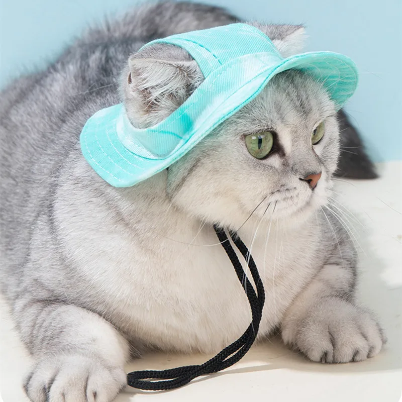 Cotton Sun Hat With Ear Holes Round Brim For Cat Or Dog - Image 14