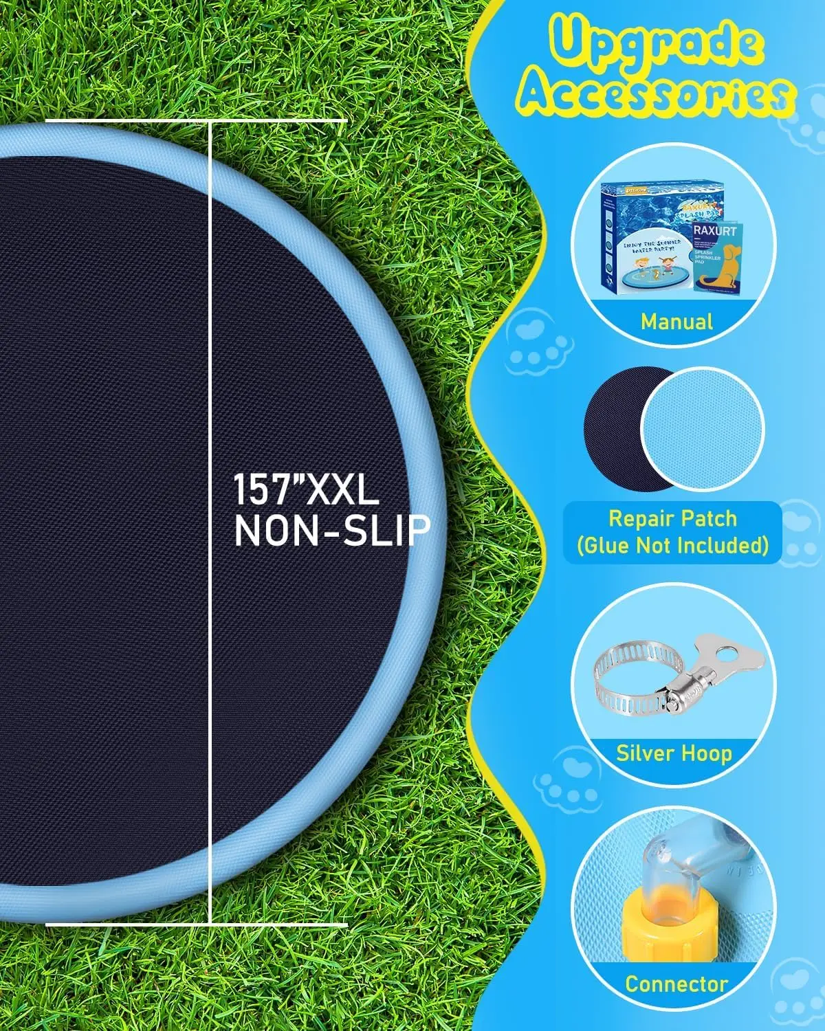 157'' Extra Large Splash Pad for Kids and Dogs, Anti-Slip Sprinkler Mat, Thicken Outdoor Water Toys for Summer Fun - Image 11