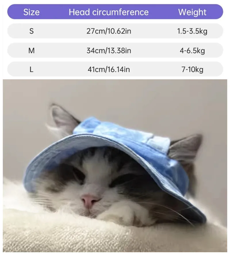 Cotton Sun Hat With Ear Holes Round Brim For Cat Or Dog - Image 12