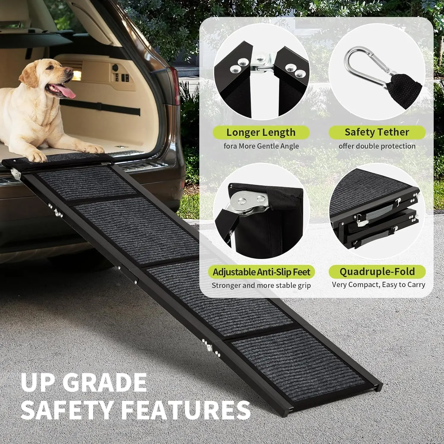 Upgraded Dog Ramp For Cars Folding Pet Ramp For Large Dogs With Non-Slip Surface Portable Outdoor Dog Car Ramp Up to 250 LBS - Image 3