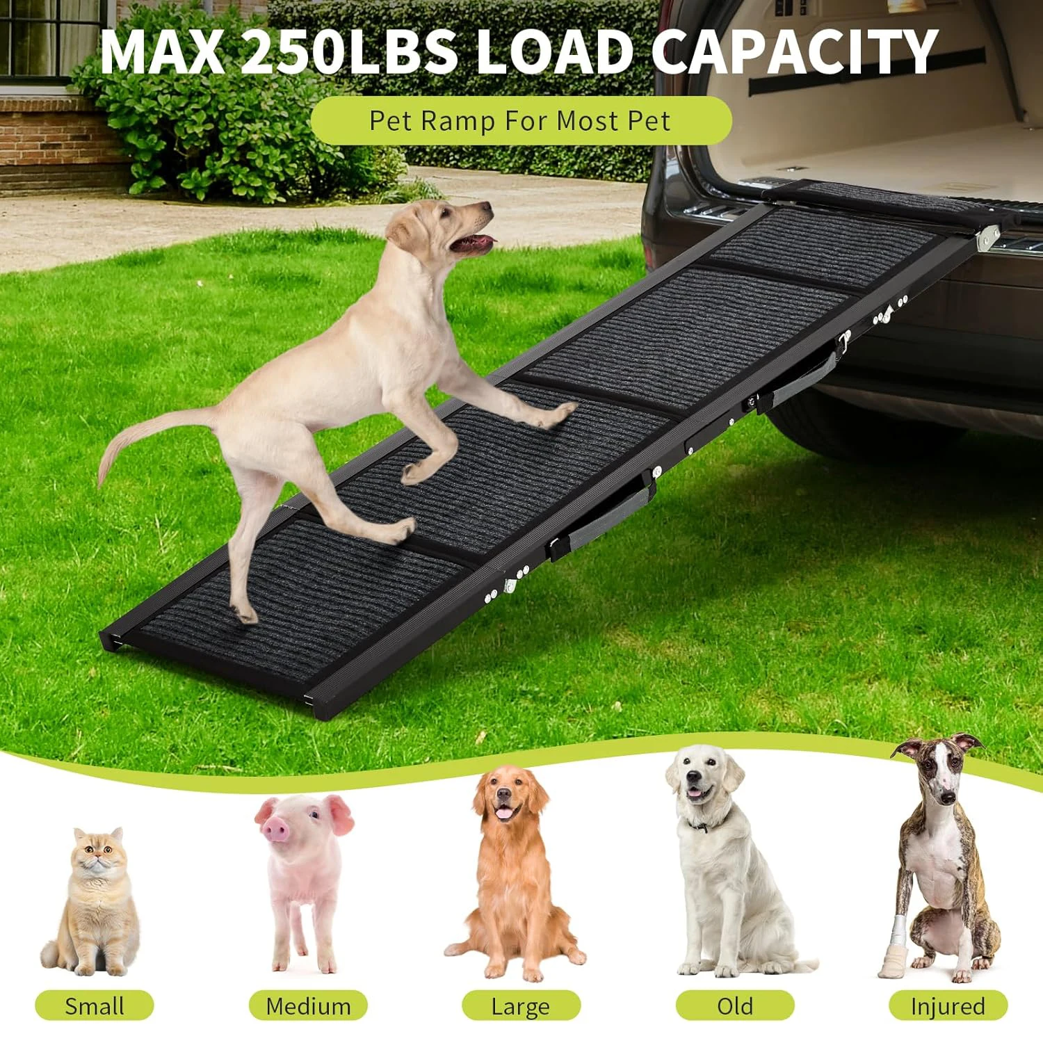 Upgraded Dog Ramp For Cars Folding Pet Ramp For Large Dogs With Non-Slip Surface Portable Outdoor Dog Car Ramp Up to 250 LBS - Image 2