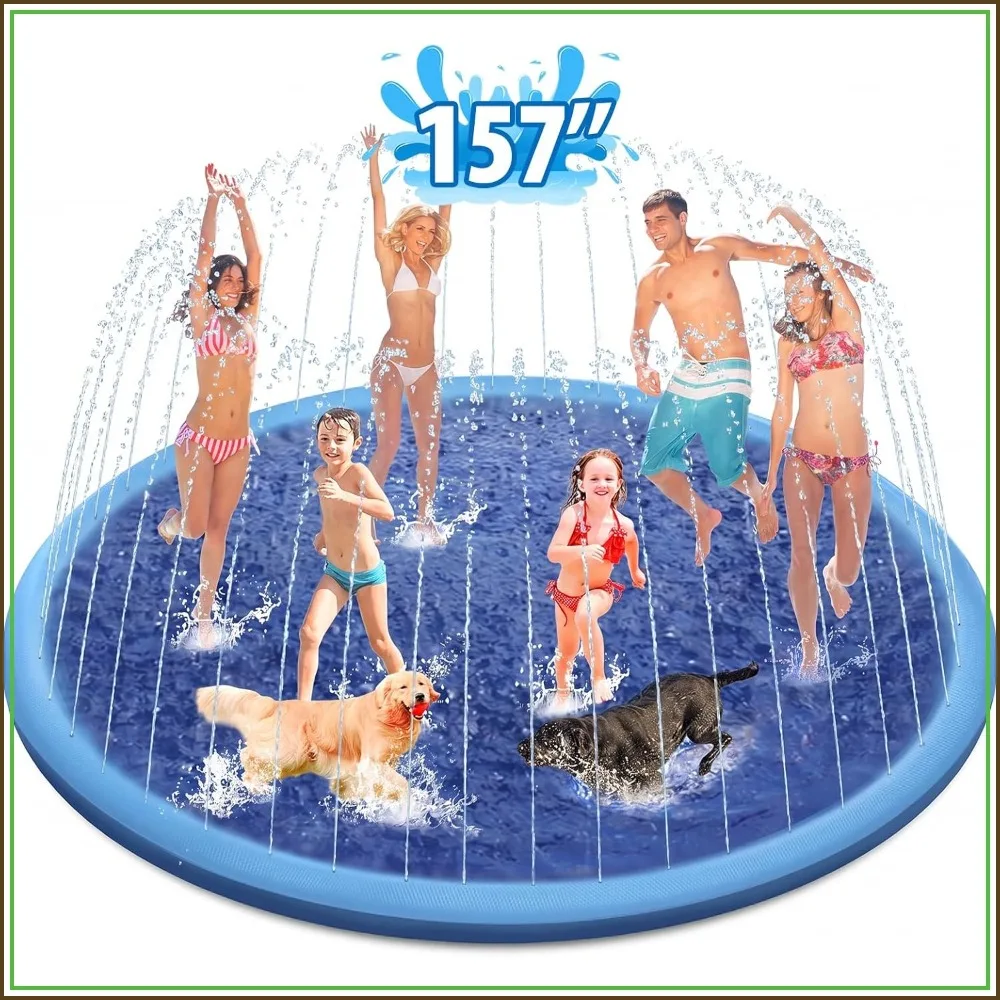 157'' Extra Large Splash Pad for Kids and Dogs, Anti-Slip Sprinkler Mat, Thicken Outdoor Water Toys for Summer Fun