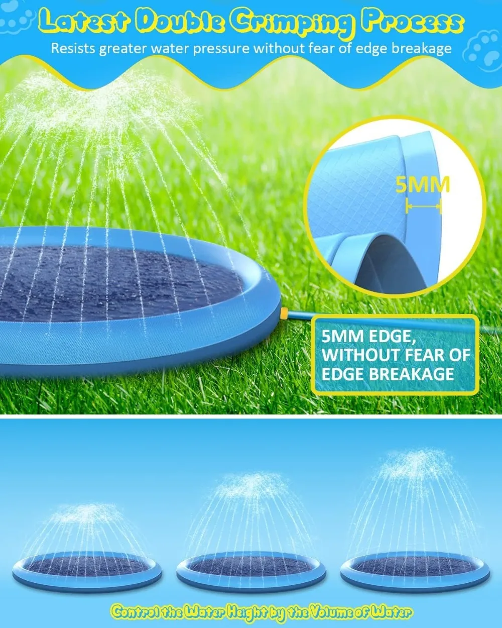 157'' Extra Large Splash Pad for Kids and Dogs, Anti-Slip Sprinkler Mat, Thicken Outdoor Water Toys for Summer Fun - Image 4