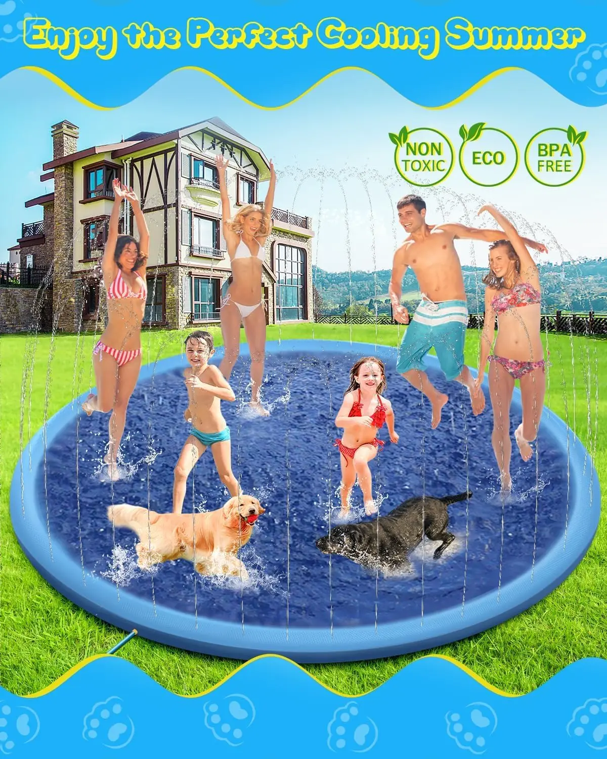 157'' Extra Large Splash Pad for Kids and Dogs, Anti-Slip Sprinkler Mat, Thicken Outdoor Water Toys for Summer Fun - Image 8