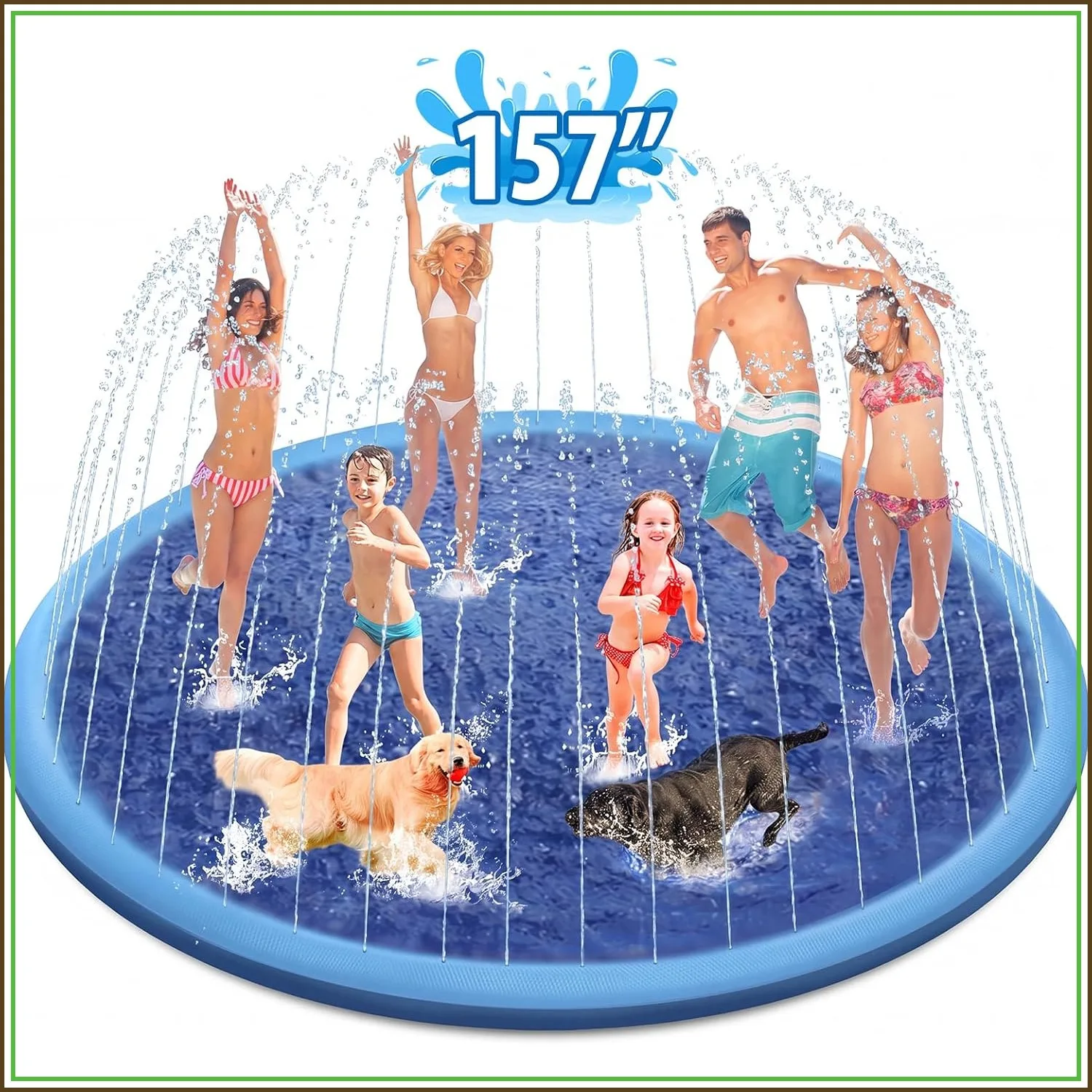 157'' Extra Large Splash Pad for Kids and Dogs, Anti-Slip Sprinkler Mat, Thicken Outdoor Water Toys for Summer Fun - Image 7