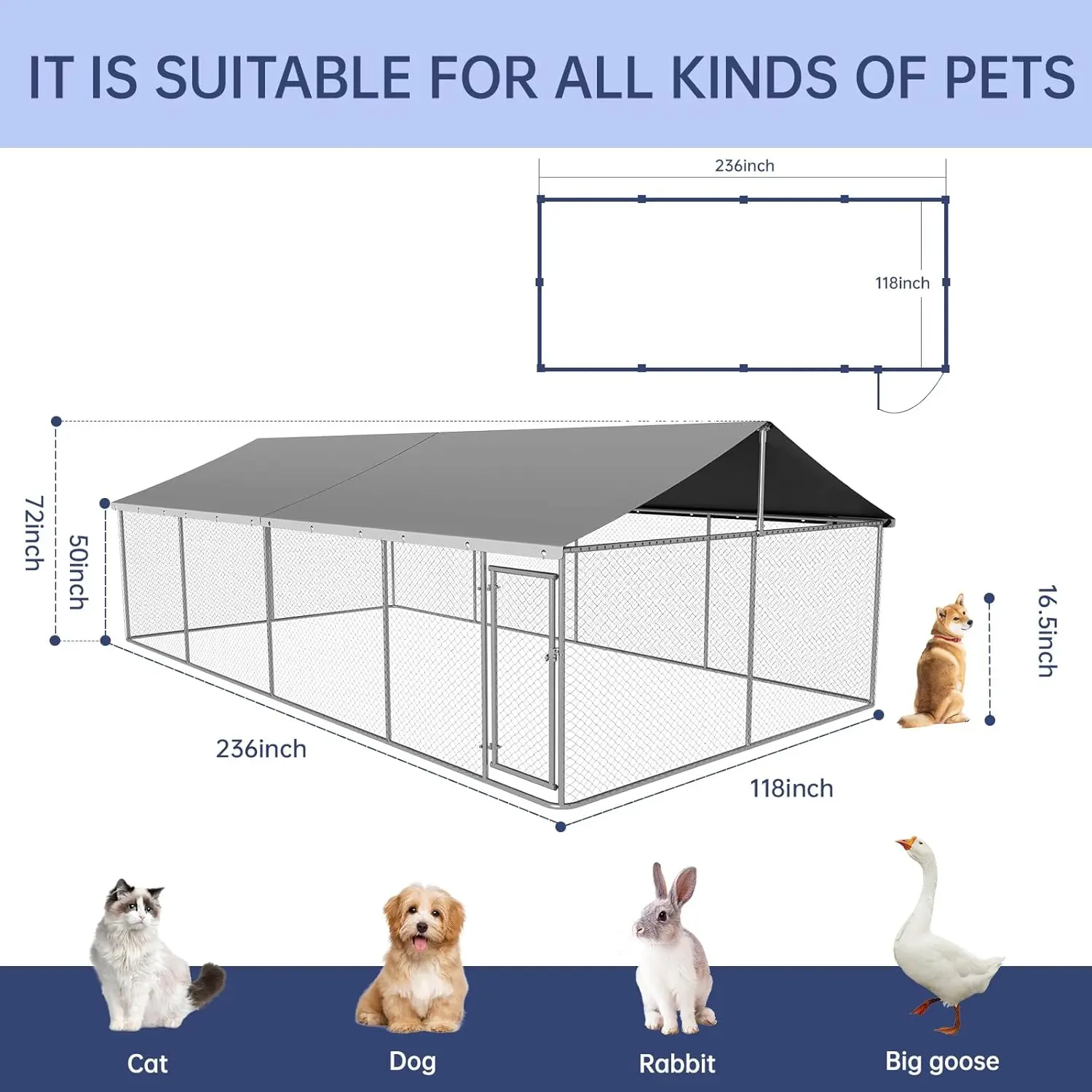 236x118 Heavy Duty Dog Kennel Outdoor Mesh Steel Fence Secure Lock Pet Cage, Custom - Image 9
