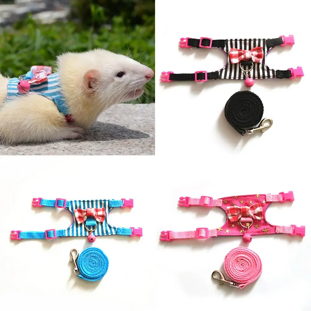 Pet Chest Strap Striped Hamster, Rabbit, Ferret Bow-knot Harness Vest Leash - Image 11