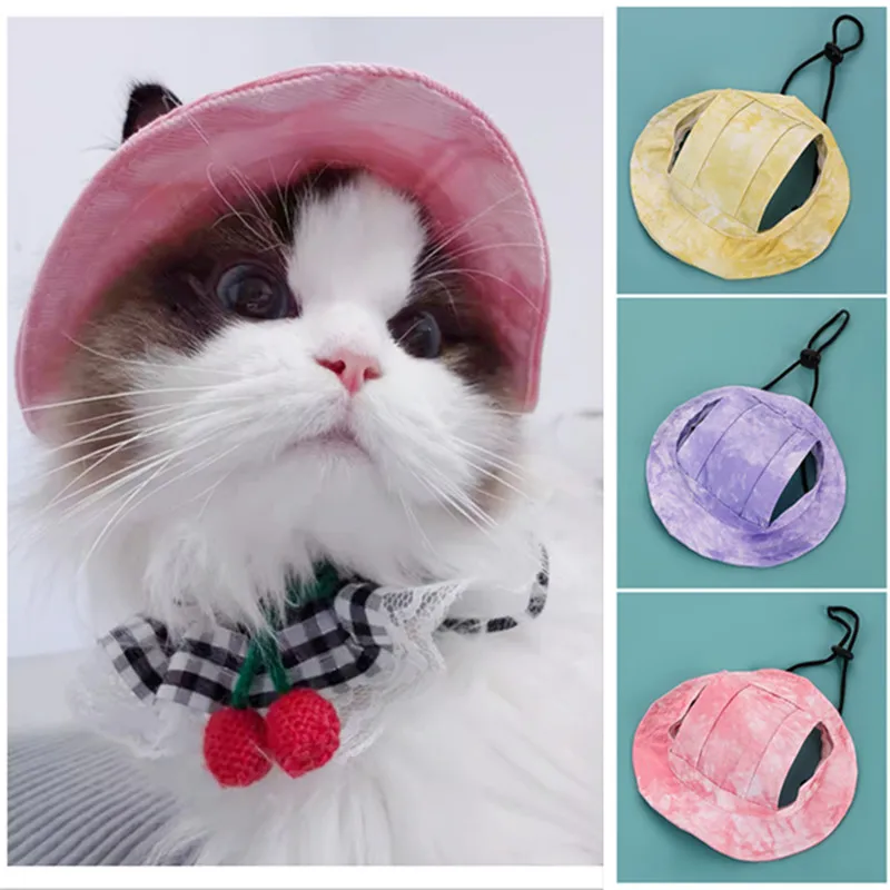 Cotton Sun Hat With Ear Holes Round Brim For Cat Or Dog - Image 2